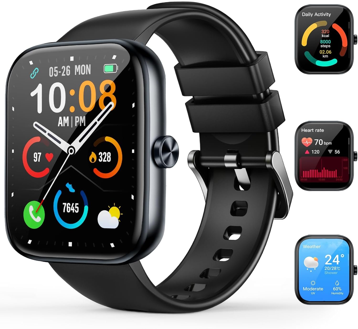 Smart Watch for Men Women with Bluetooth Calls, 1.83" HD Touchscreen Fitness Tracker, 110+Sport Modes, Heart Rate/Sleep/Spo2 Monitor/Pedometer, IP68 Waterproof, Activity Tracker for Android iOS, Black