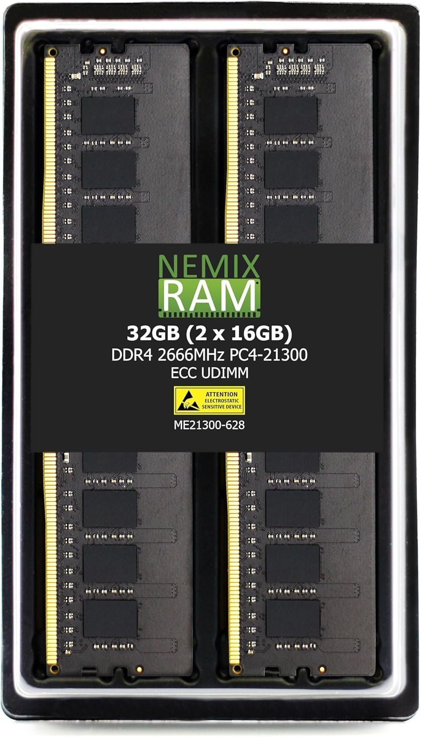 NEMIX RAM 32GB (2X16GB) DDR4 2666MHZ PC4-21300 2Rx8 1.2V CL19 288-PIN ECC Unbuffered UDIMM Memory KIT
